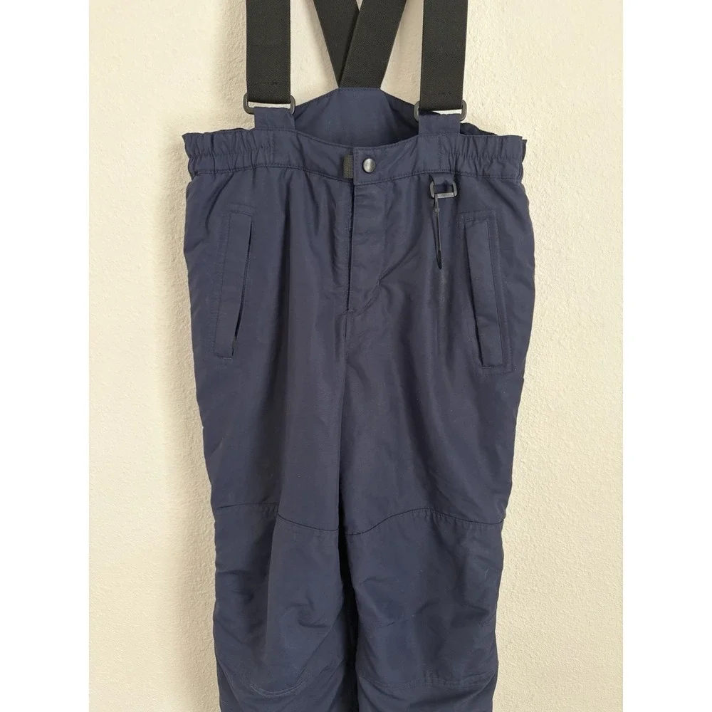 Lands' End Kids Snow Pants Sz 7 Navy Insulated Bib Waterproof Warm Ski Snowboard